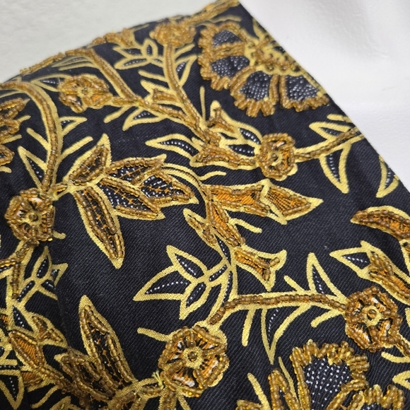 Vntg Passports Gold /Black Beaded Open Evening Jacket L - Picture 9 of 15